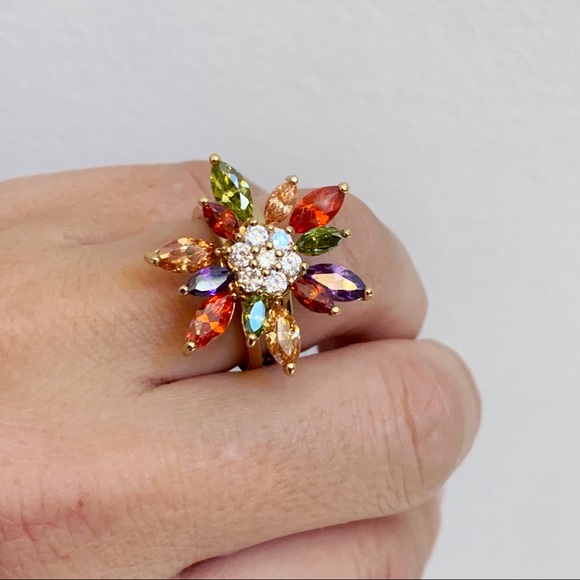 Faux Gemstone Floral Brass Ring Sz 8 NEW - Picture 3 of 7